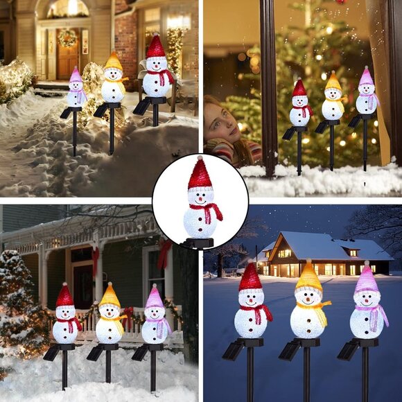 New 3Pcs of Waterproof Solar Snowman Christmas Pathway Lights for Garden Decor - Picture 2 of 7